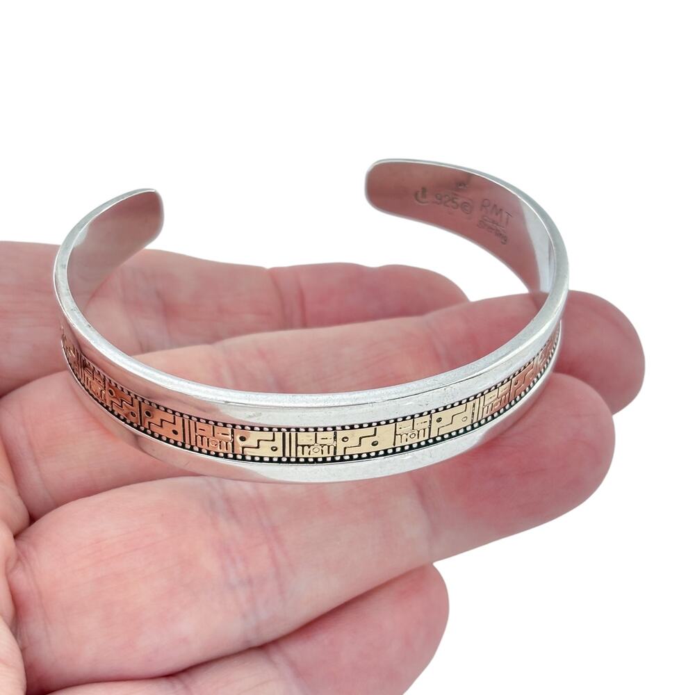 Vintage RMT Roderick Tenorio 14K Gold Sterling Silver Southwestern Cuff 6.75"
